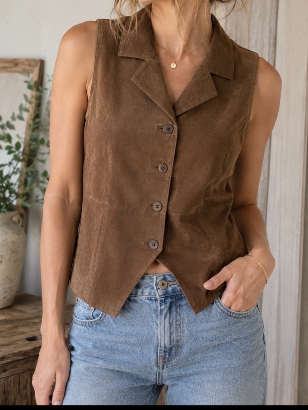 Savannah Suede Leather Vest. Women’s Sz-L EUC Rustic Western Neutral Woodsy Chic